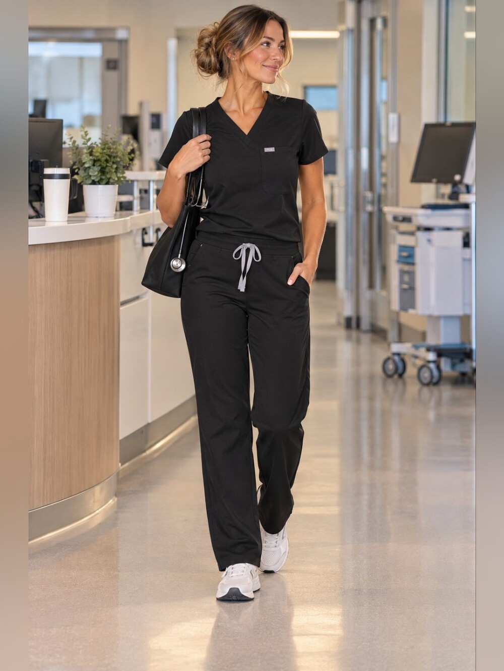 FIGS Technical Collection Black Scrub Pants Size Large Straight Leg